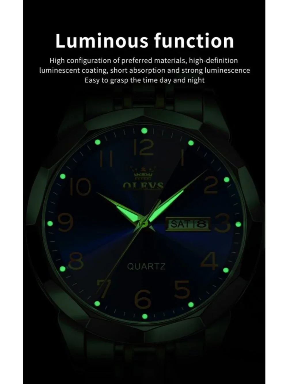 Men's Blue Gold Brown Analog Stainless Steel Waterproof Luminous Date Watches